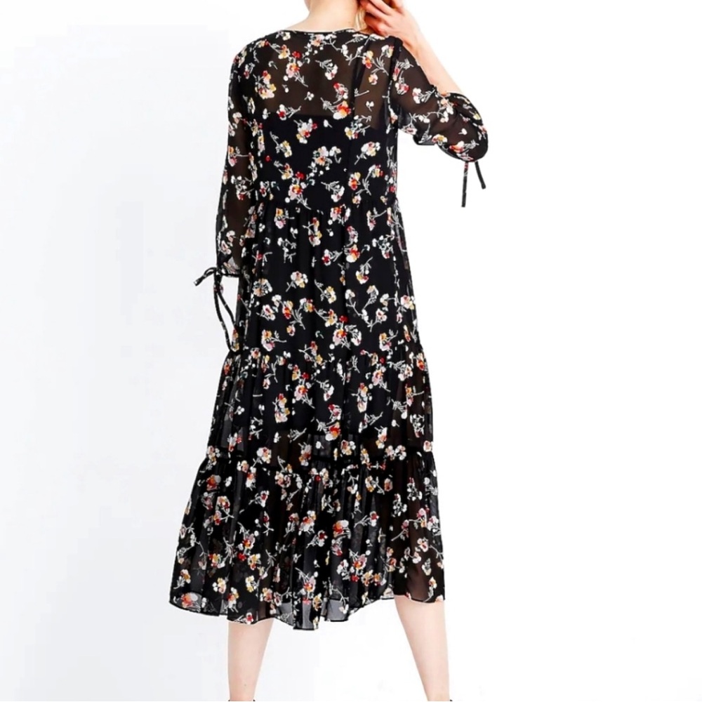 Madewell Black Floral Chiffon Sheer Dress